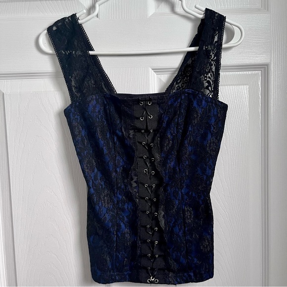 Digital Tops - Digital clothing top corset lace tank bustier sleveless black blue women small